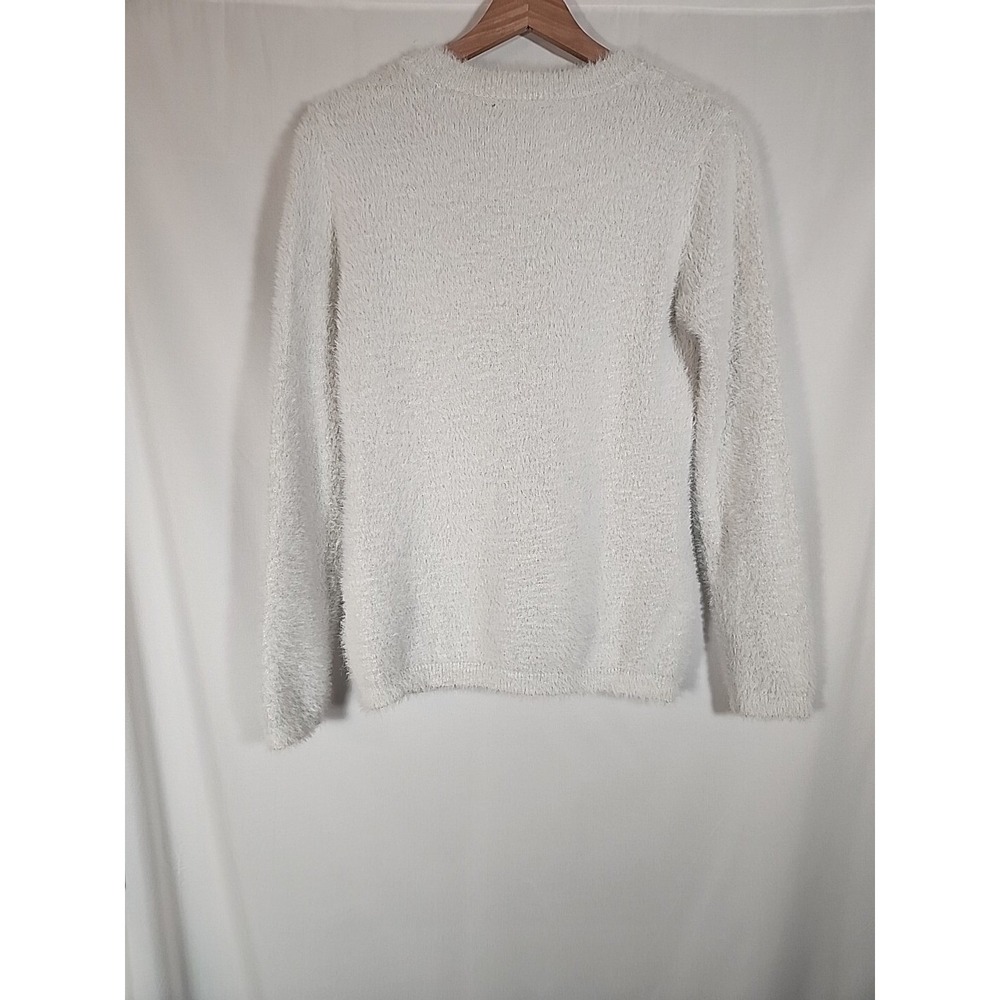 Ellen Tracy Fuzzy Eyelash Chenille Sweater Sparkle Metallic White Womens XS - Picture 9 of 15